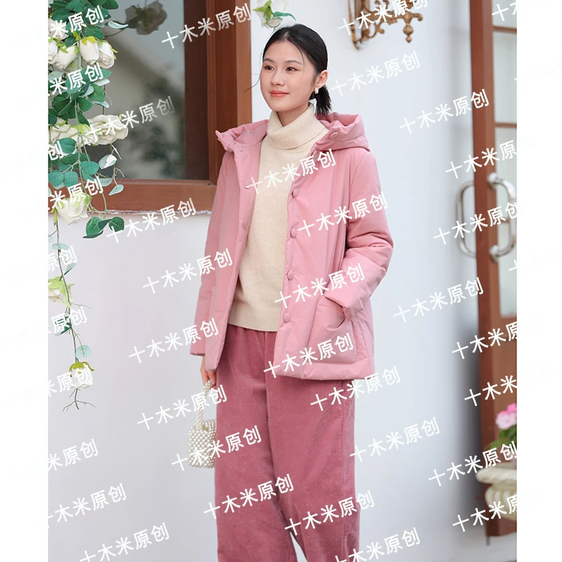 甜雪/十木米原创冬新款全棉百搭文艺连帽加厚棉服短外套女