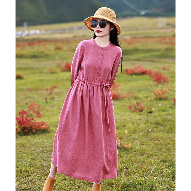 甜心/十木米原创春新款亚麻旅行文艺宽松长款连衣裙裙子