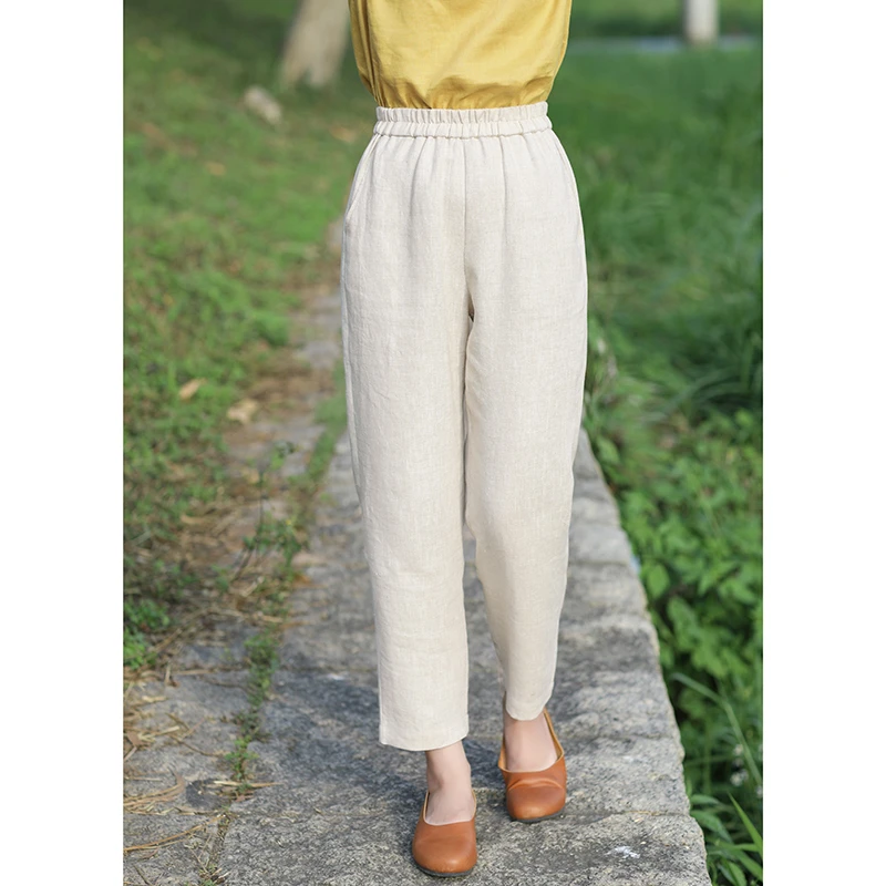 向右走/十木米原创夏季通勤旅行文艺亚麻百搭九分裤