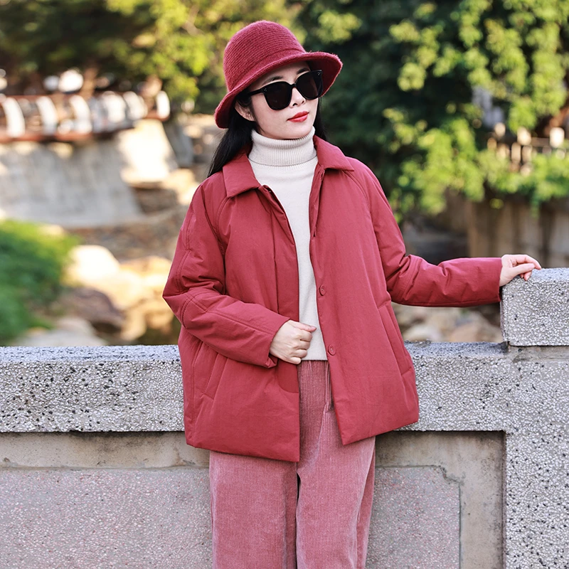 暖窗~山楂红/十木米原创冬季新款文艺百搭棉服外套