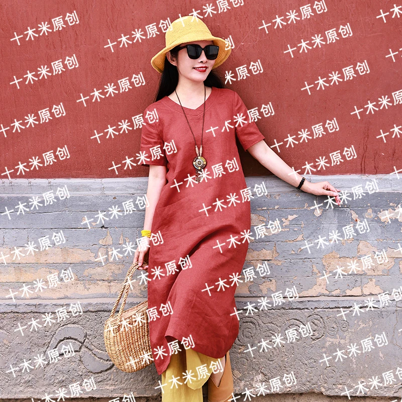 夏至/十木米原创设计夏季新款亚麻文艺简约气质显瘦连衣裙