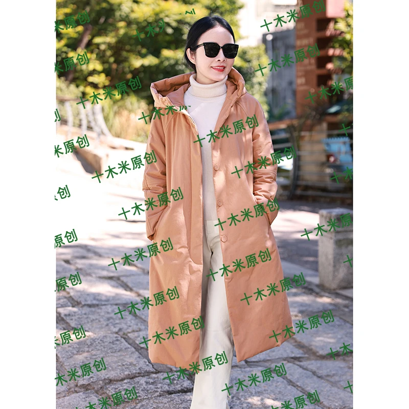 赶梦~朝霞橙/十木米原创冬季新款长绒棉百搭连帽加厚棉服外套女