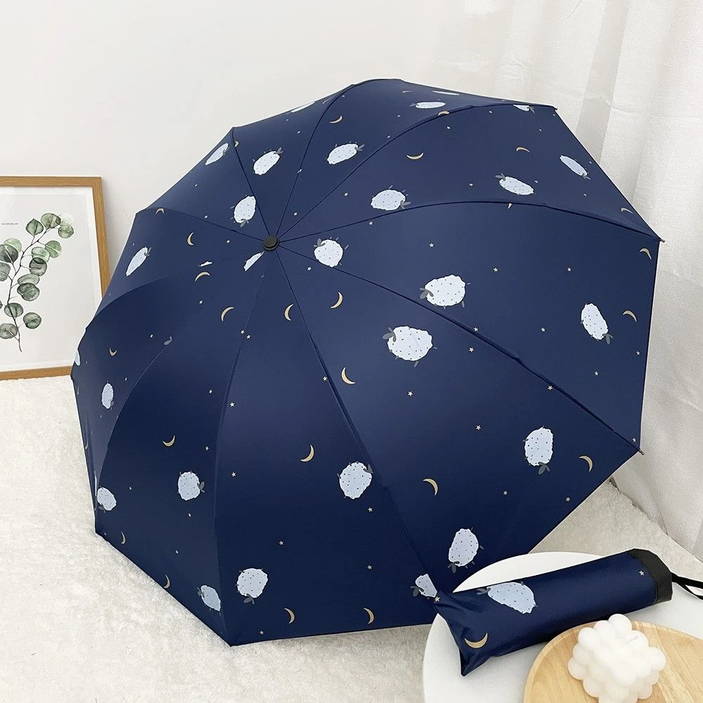 十骨大号双人雨伞学生卡通太阳伞黑胶防晒遮阳晴雨两用手动折叠伞