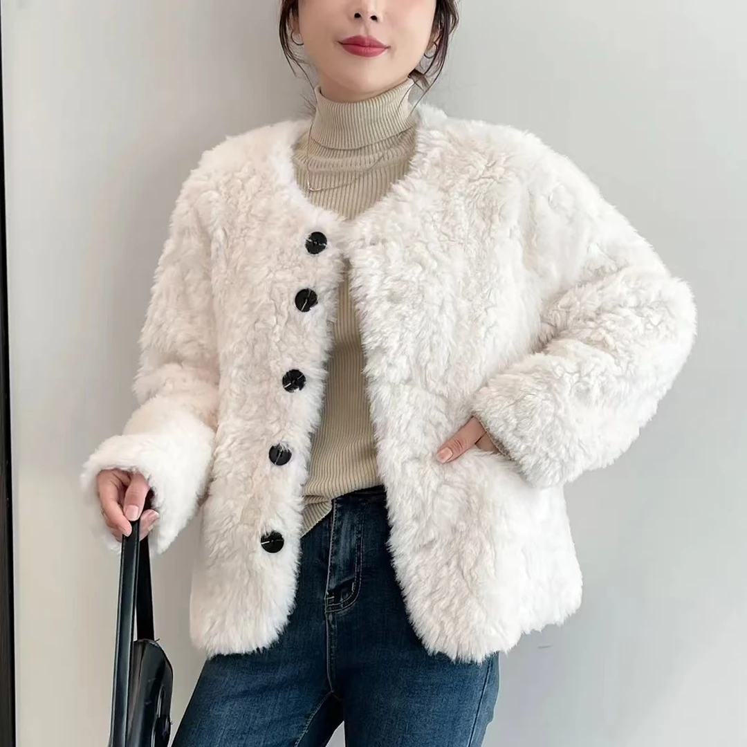 富婆时尚圆领毛绒外套新款百搭仿兔毛小香风气质网红秋冬加绒洋气