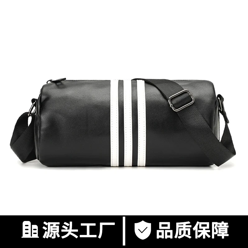 潮男时尚男士韩版圆筒单肩包潮男百搭斜挎包户外街头骑行后背挎包