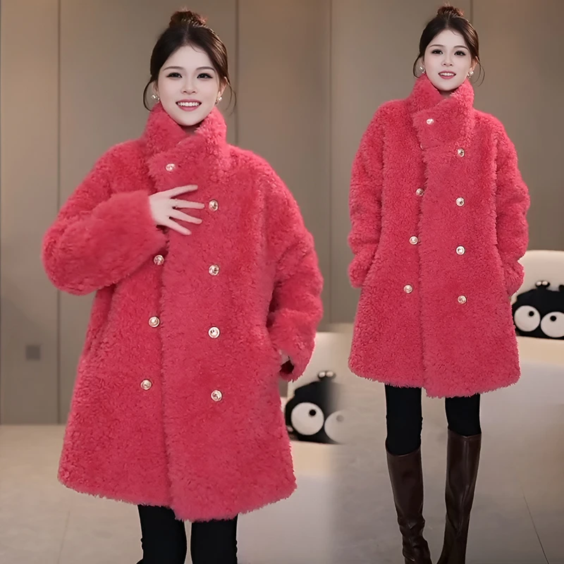 红色毛毛外套女今年流行爆款美拉德小香风高级感时尚中长款上衣