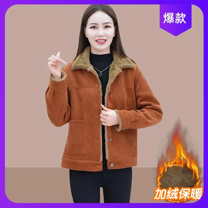 2025冬季新款时尚短款保暖外套女士今年小个子加绒加厚妈妈装上衣