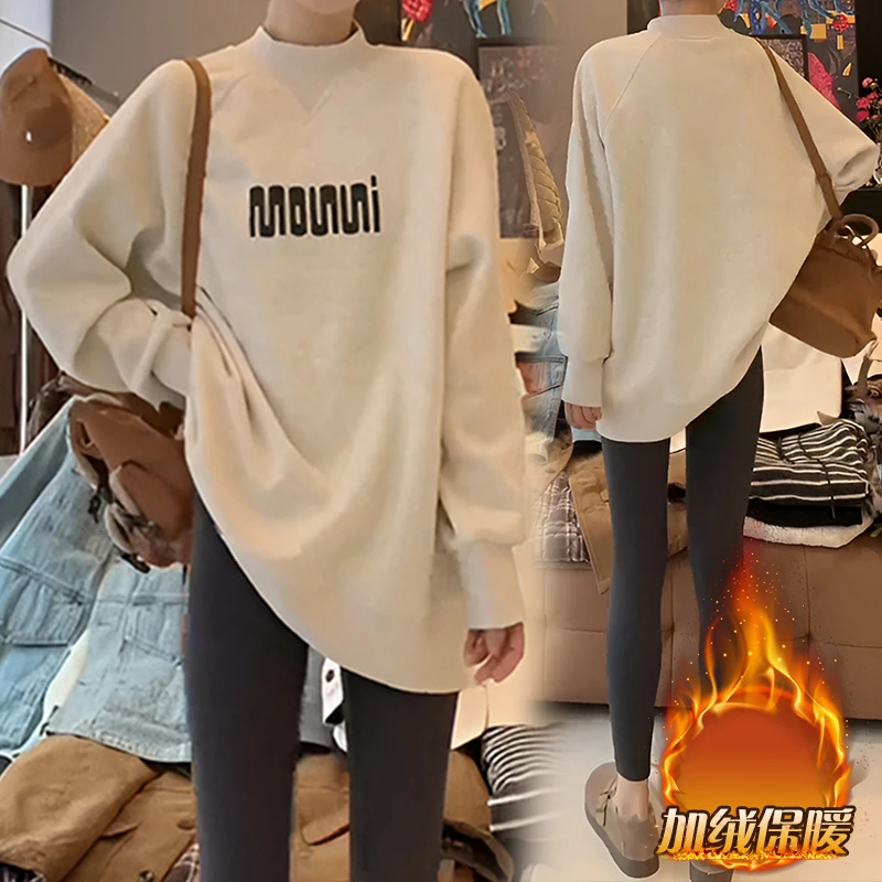 新款时尚加绒卫衣女2025秋冬季时尚洋气外套百搭正肩长袖显瘦上衣