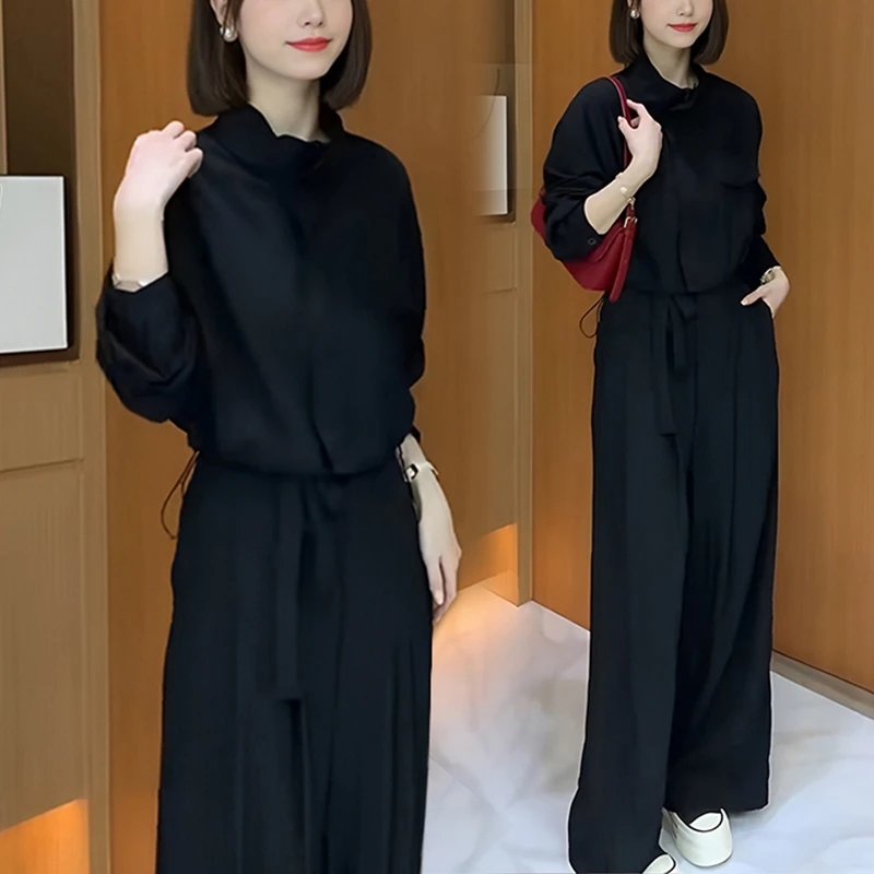 韩版盐系穿搭气质减龄套装女春秋小个子抽绳长袖上衣阔腿裤两件套