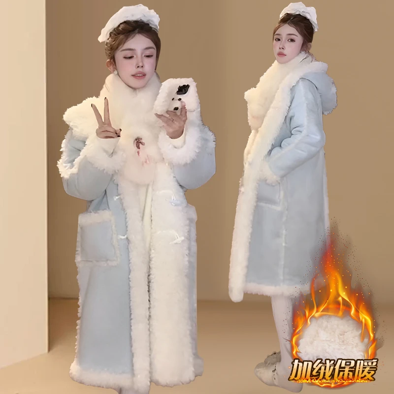 韩系双面穿毛毛外套女秋冬高级感皮毛一体气质小个子加绒加厚大衣