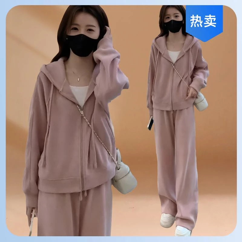 2025年春秋时尚慵懒风卫衣套装女新款韩系运动洋气连帽开衫两件套