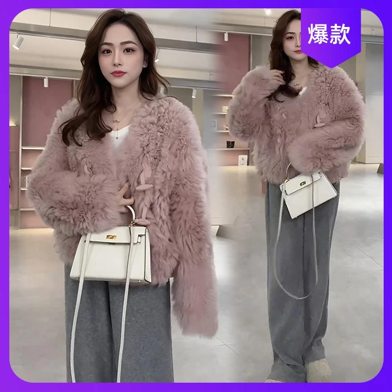 粉色毛毛外套女2025冬季款短款宽松显瘦加厚时尚网红气质休闲上衣