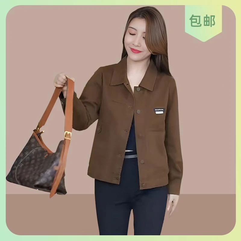 今年2025新款春秋休闲工装夹克翻领外套女流行小个子短款大码上衣