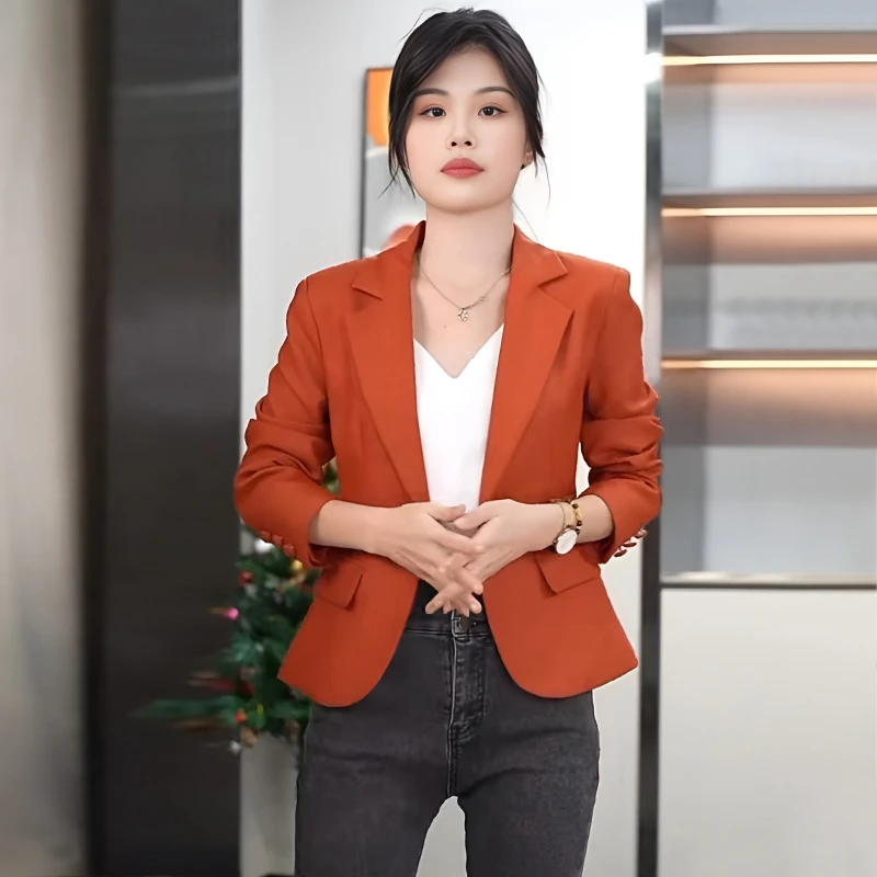 高级感咖色西装外套小个子短款2025春秋新款百搭洋气修身显瘦西服