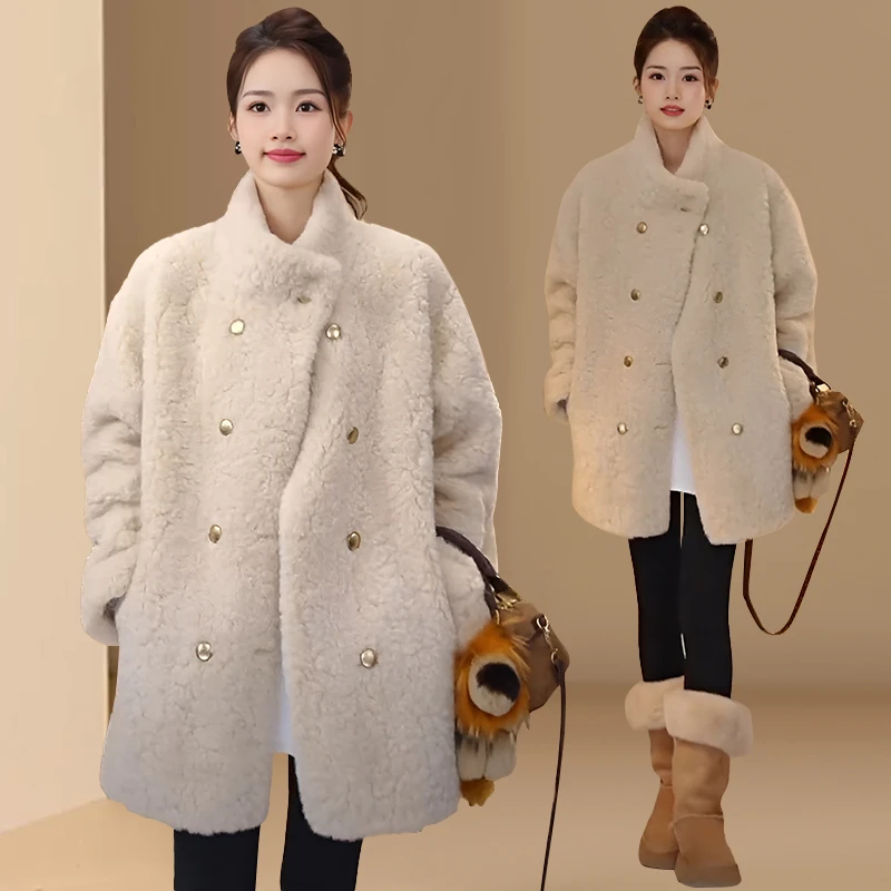 立领加厚保暖皮毛一体外套女士秋冬季新款高级感毛毛气质减龄大衣