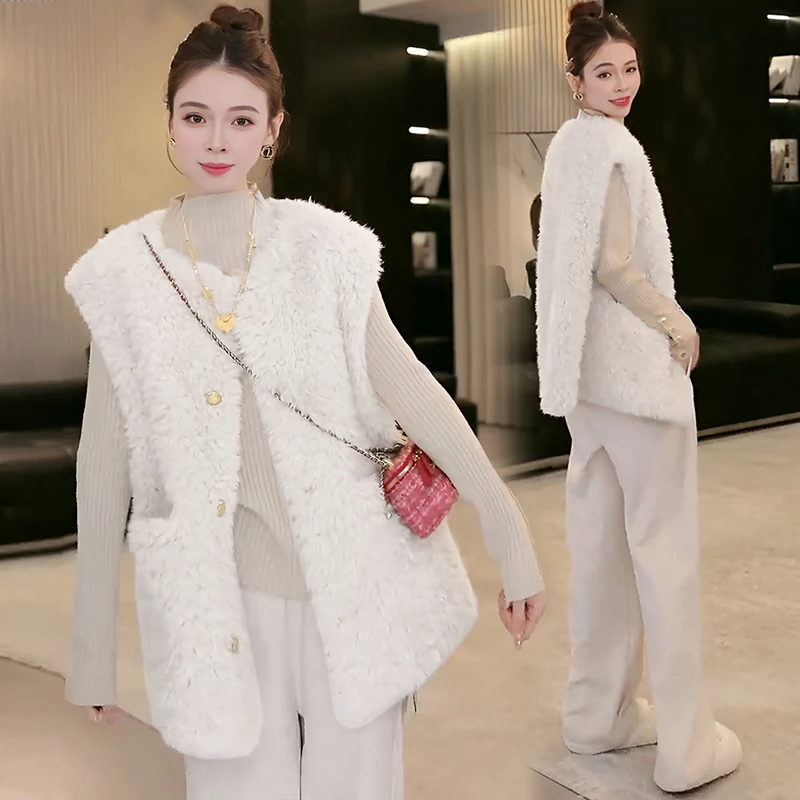 韩版一体毛毛马甲2025冬季新款小香风百搭气质韩系加厚背心外套女