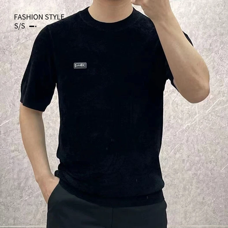 【天鹅绒】24新款休闲百搭紧身男士修身帅气针织衫打底弹力短袖轻奢