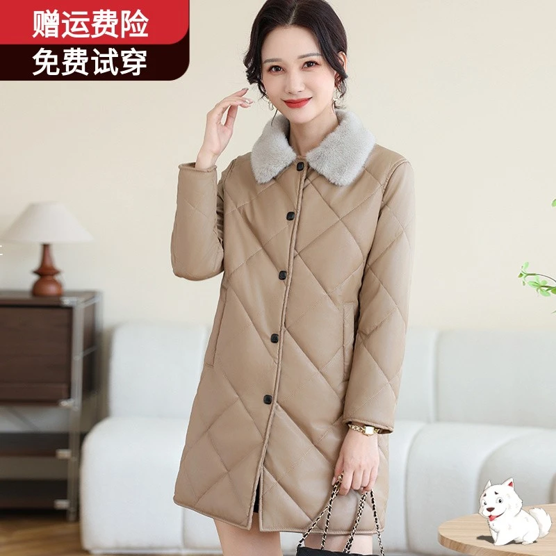 冬装黑色保暖棉服皮衣女士外套冬季2024新款时尚冬款中长款棉衣