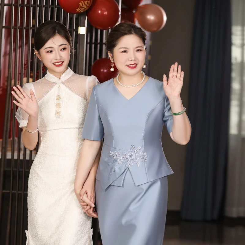 端改良婚礼礼服新款V领妈妈气质高贵婚宴优雅大气715