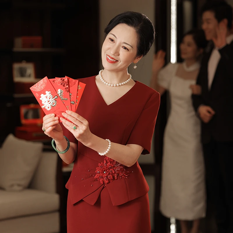 蕾蒂若新款年轻喜婆婆旗袍气质妈妈婚宴中国风礼服喜服结婚715