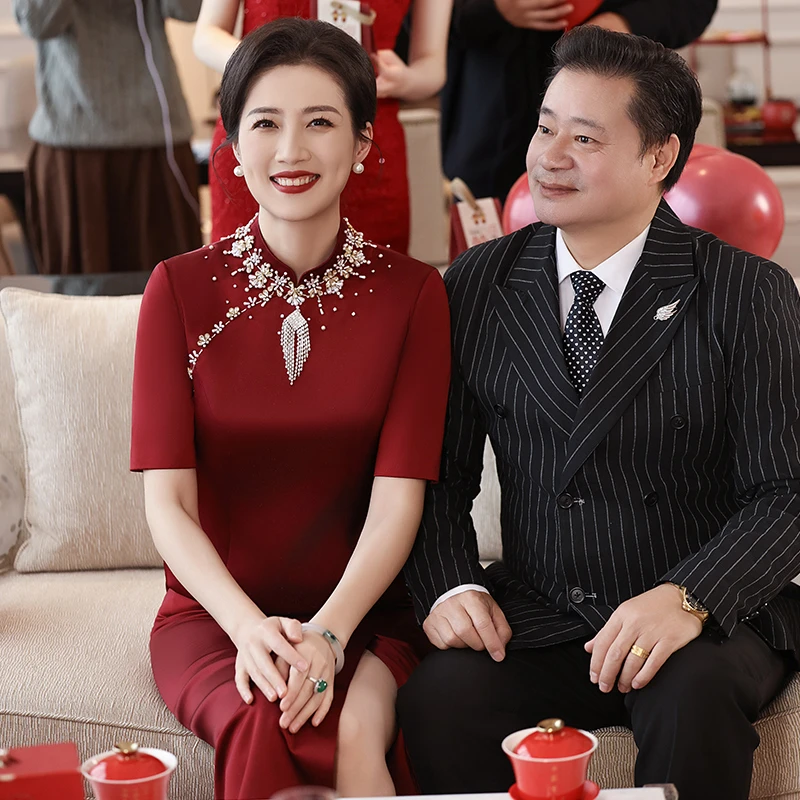 蕾蒂若旗袍妈妈婆婆礼服改良长款高端高档婚宴新款小个子国风997