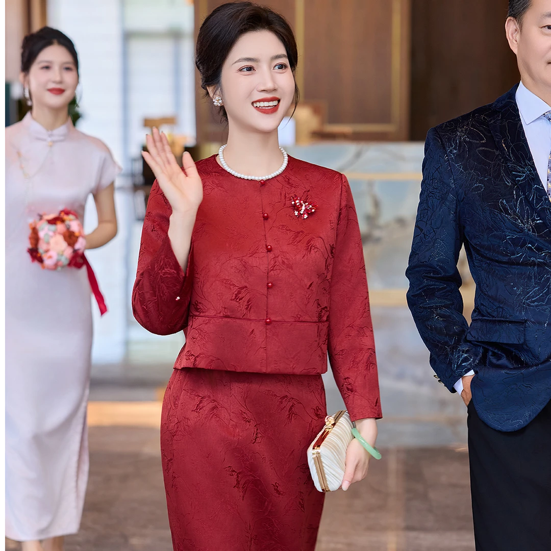 蕾蒂若秋冬新款气质喜婆婆婚宴装妈妈装婚礼服新款连衣裙1185