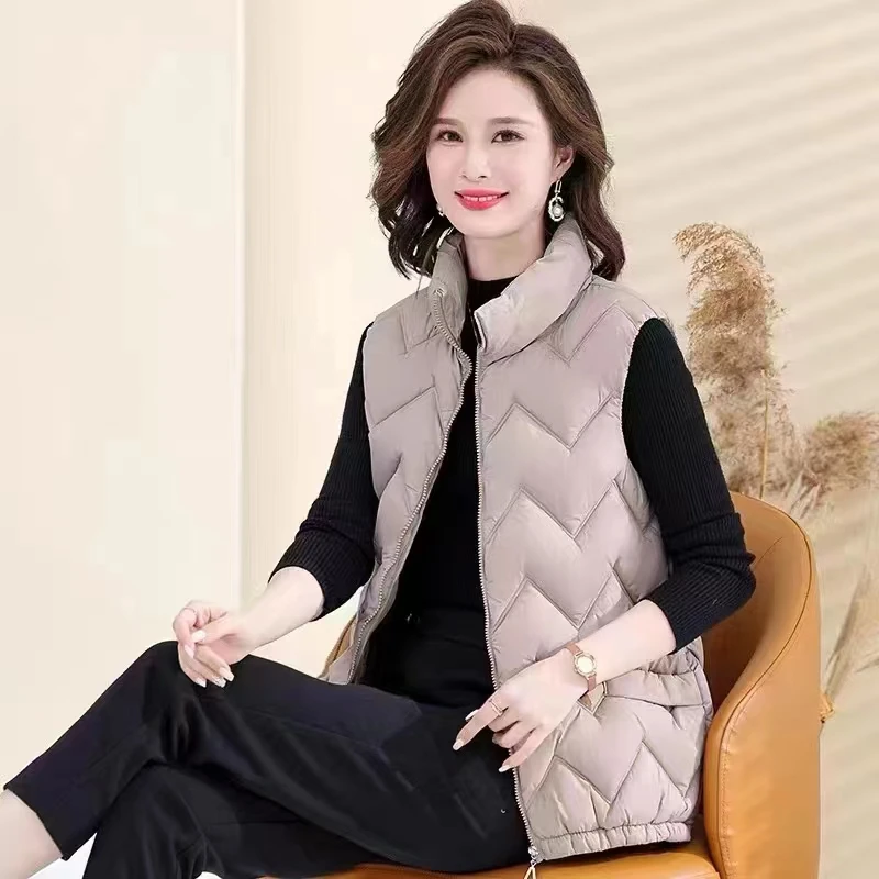 春秋季新款轻薄款马甲女短款大码时尚立领女士宽松妈妈装坎肩显瘦