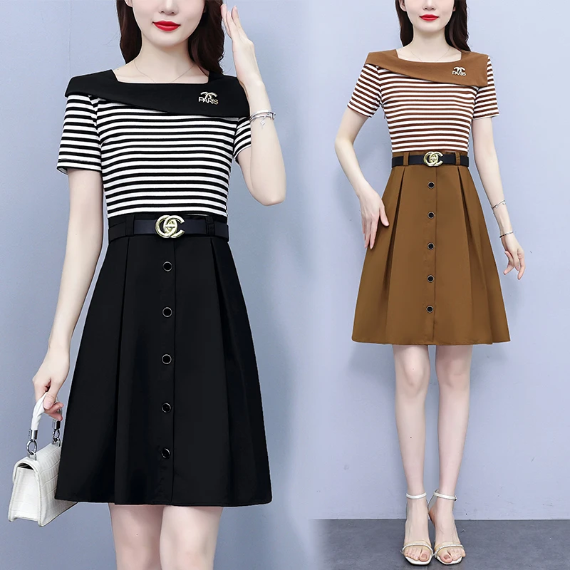 假两件a字连衣裙减龄收腰新款撞色镂空连衣裙高贵2025白色秋冬