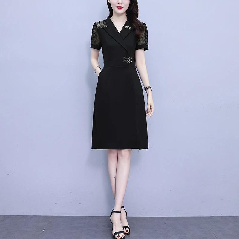 高端2025夏季新爆款大码女装时尚气质减龄修身显瘦蕾丝拼接连衣裙