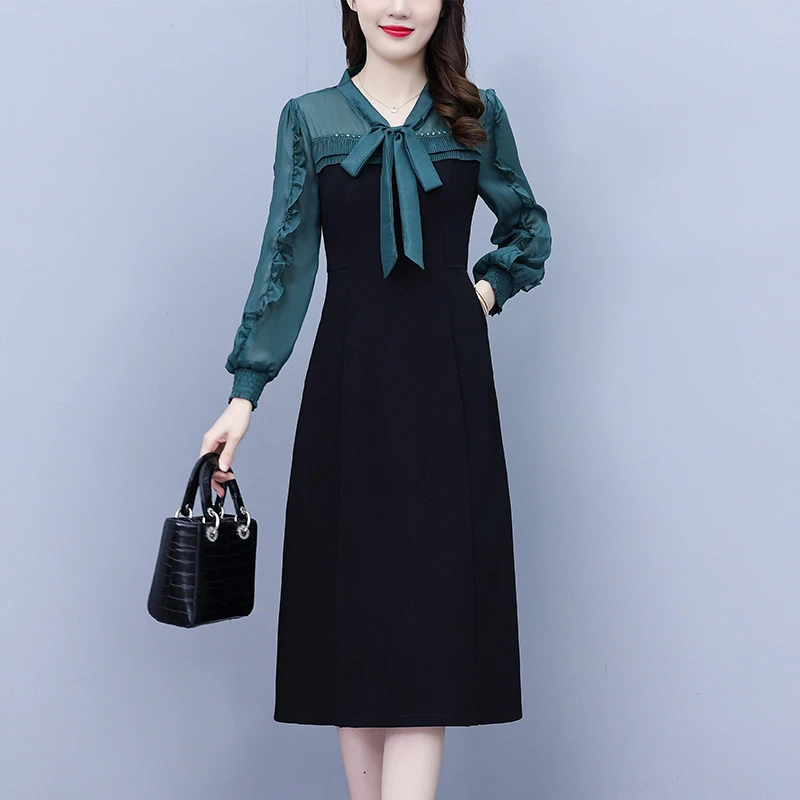 高贵精致长袖连衣裙女2023秋冬新款洋气妈妈减龄气质法式春秋裙子