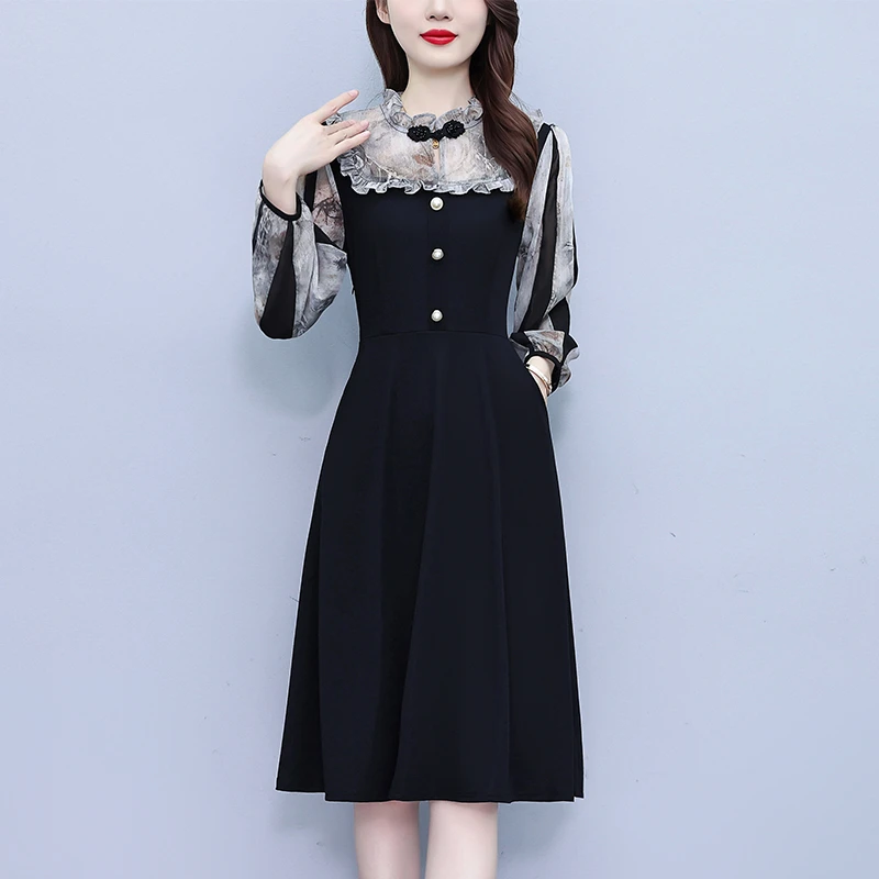 高档贵夫人假两件女装连衣裙2024秋季新款气质复古显瘦时尚裙子