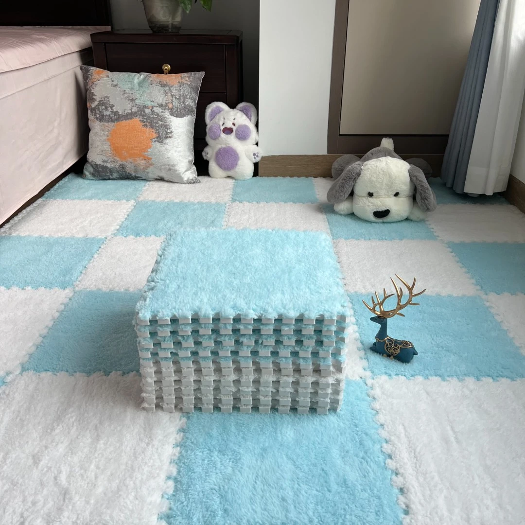 房间少女风毛绒地毯卧室床边主卧客厅网红大面积全铺拼接泡沫地垫