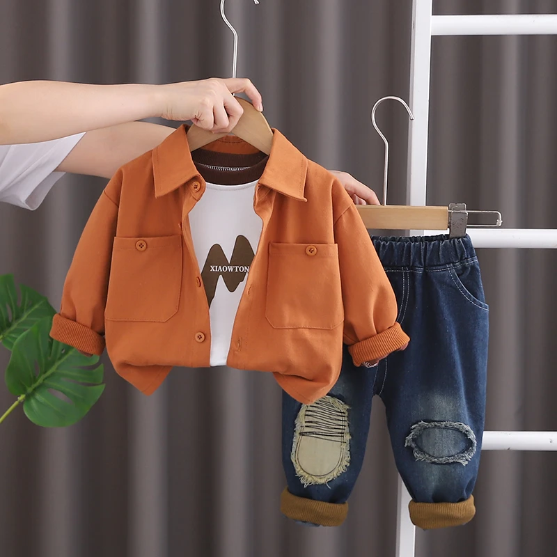 男童秋装套装帅气衬衫洋气秋季三件套儿童装宝宝春秋季休闲衣服潮