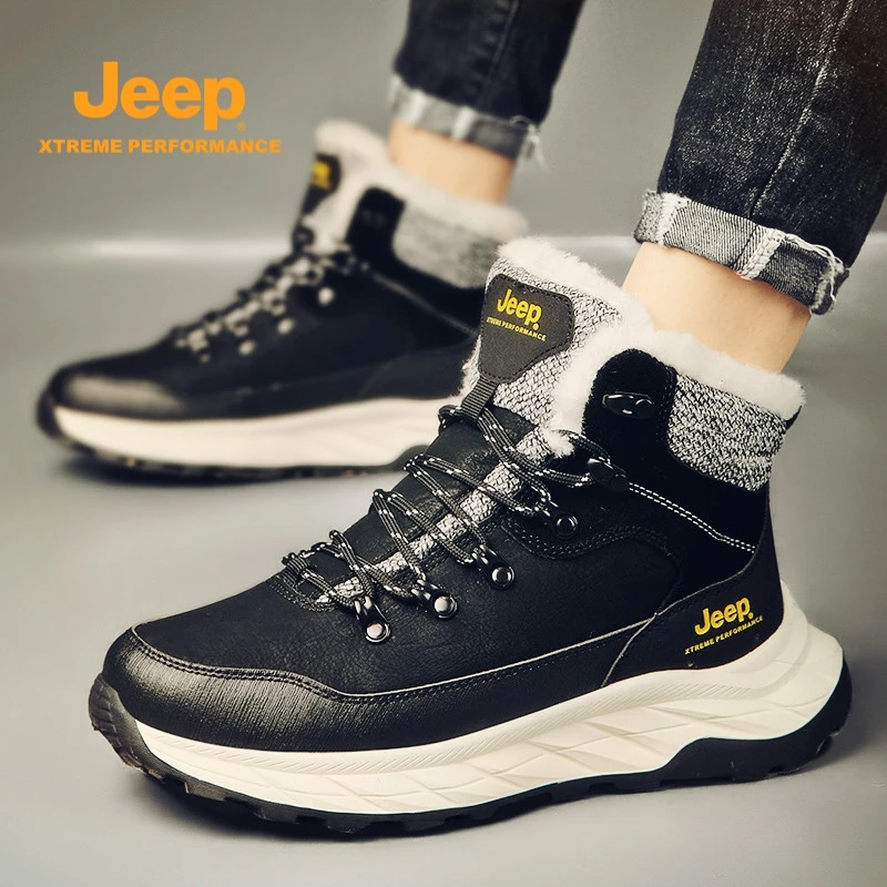jeep吉普雪地靴男鞋秋季2025新款马丁靴男士加绒保暖棉鞋高帮鞋子