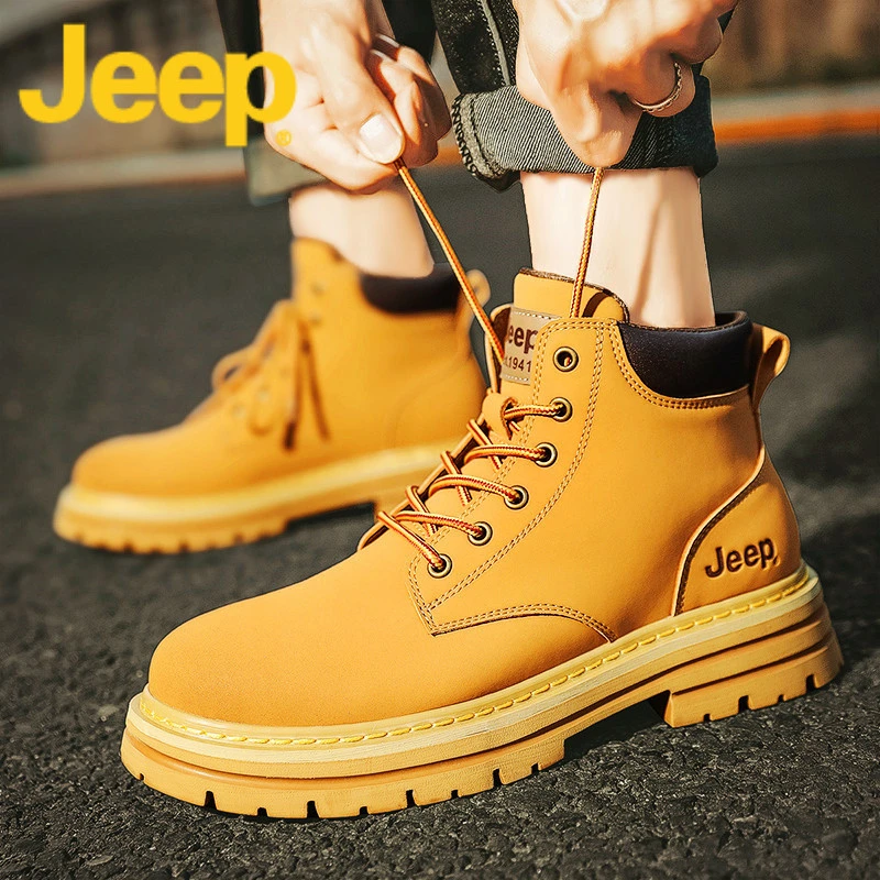 jeep吉普马丁靴男鞋春季2025新款高帮英伦雪地大黄靴子男士工装靴