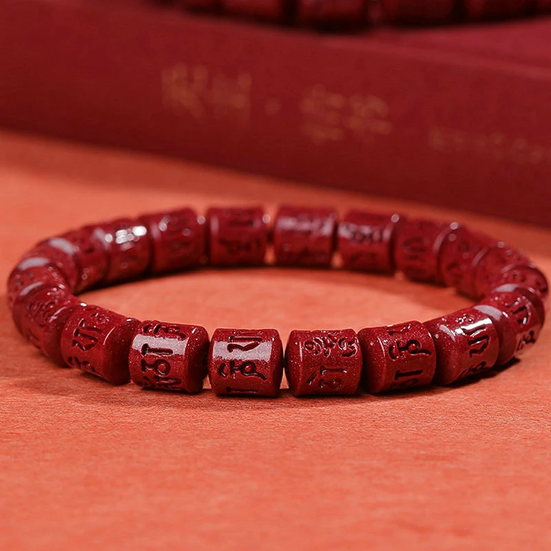 含辰砂工艺品保真朱砂紫金砂六字真言桶珠手串本命年保平安