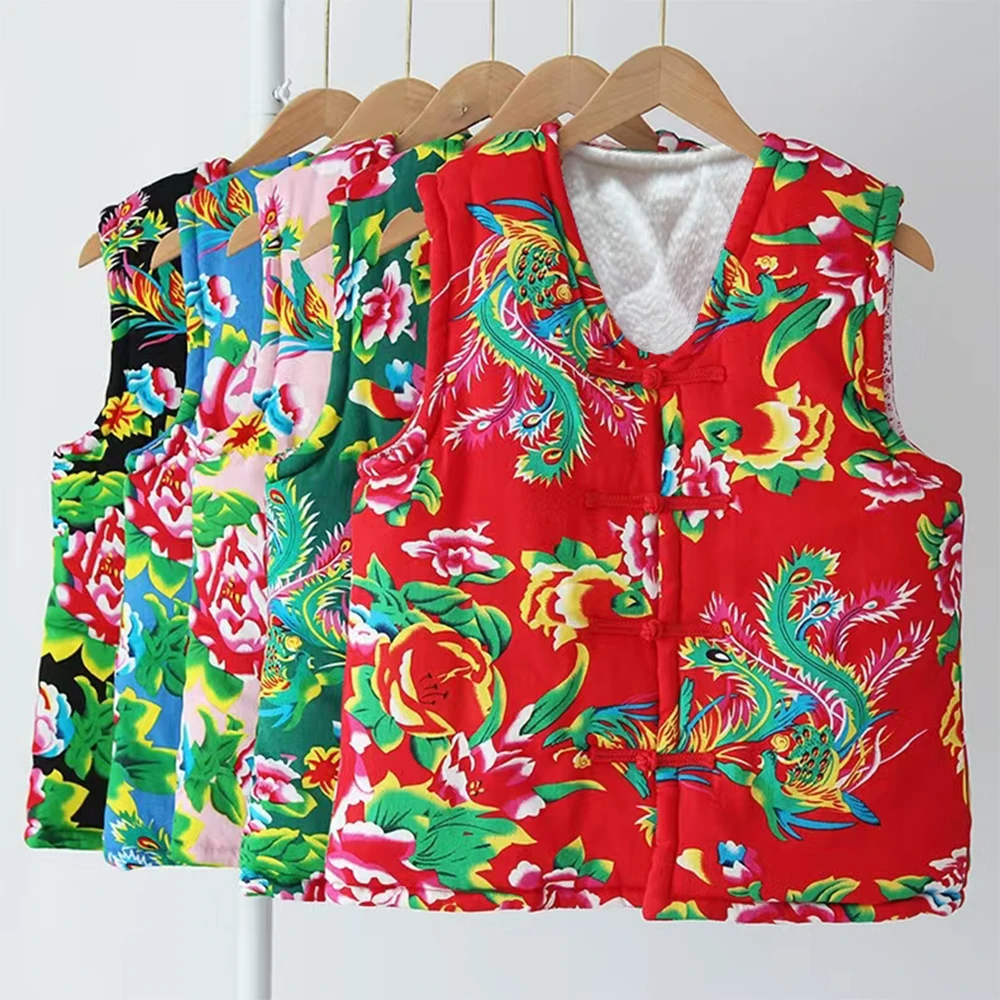 东北大红花棉服加厚马甲成人男女童亲子装居家摆拍写真拜年服爆款