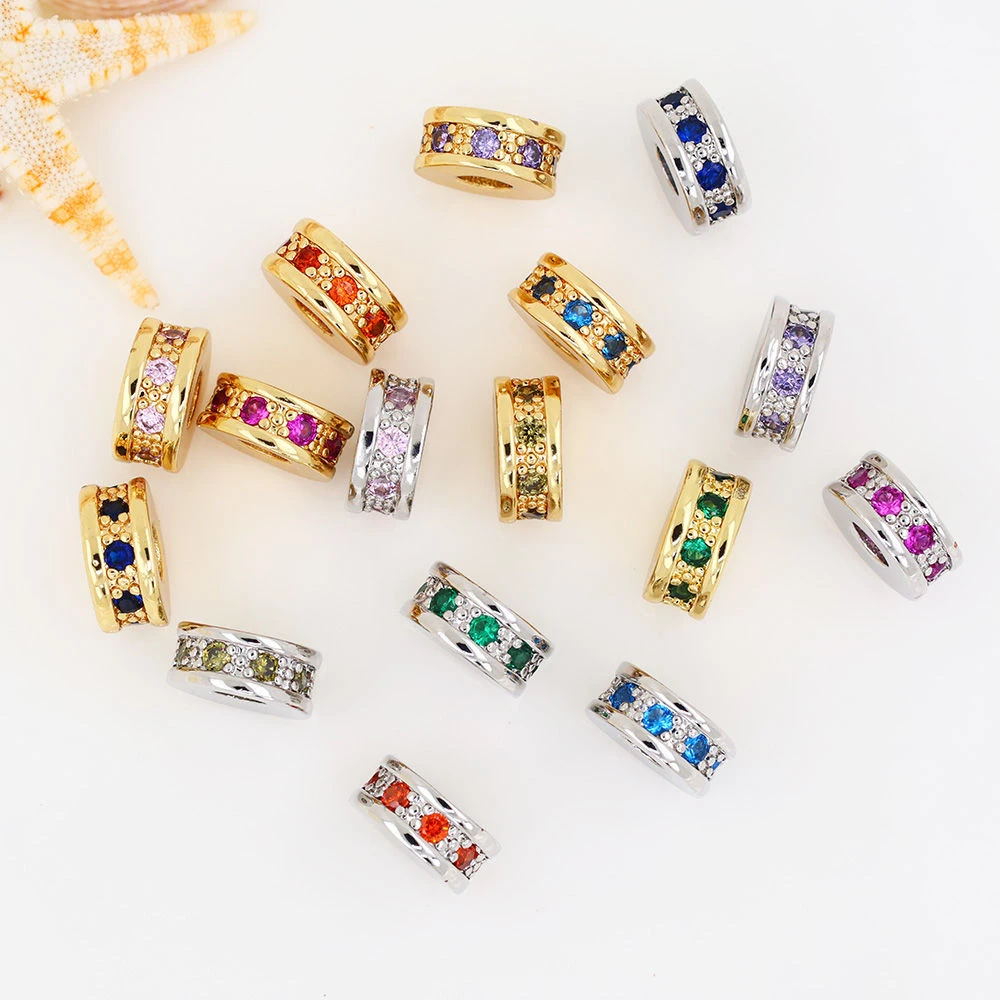 diy饰品18k保色包金微镶彩钻包边隔片隔珠钻圈 珍珠手串串珠配件