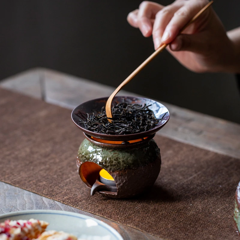 陶怡 中式复古粗陶温茶炉 火痕釉小型家用焙茶炉 小蜡烛加热保温