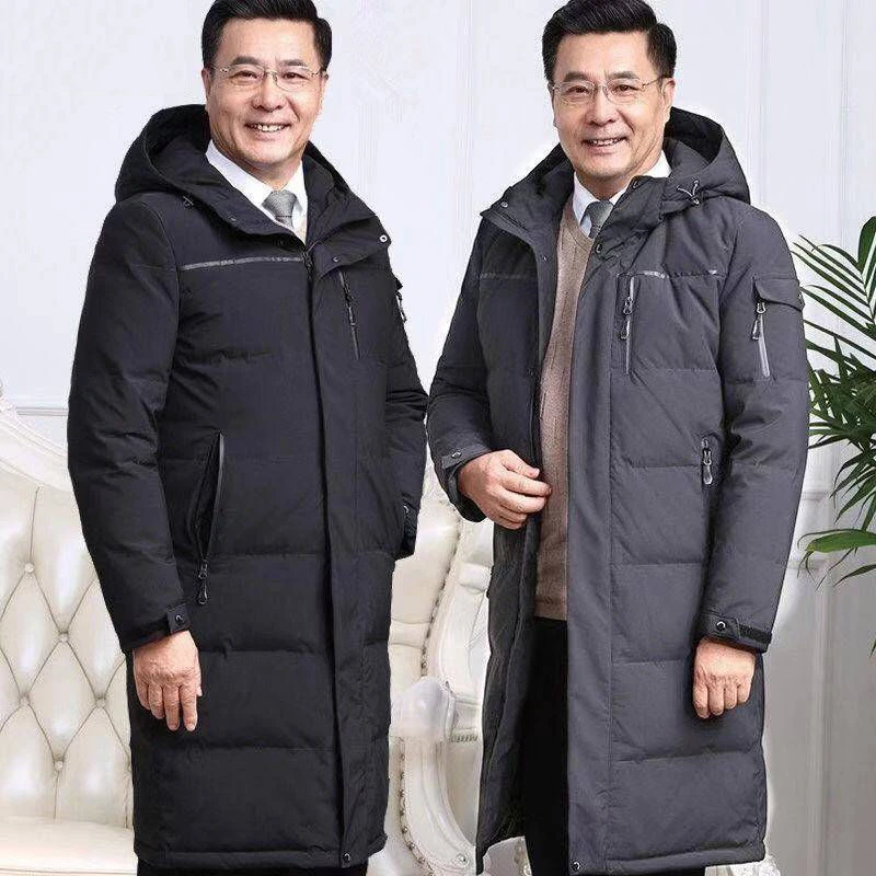 20233新款羽绒服男冬装长款过膝加厚中老年白鸭绒保暖防寒