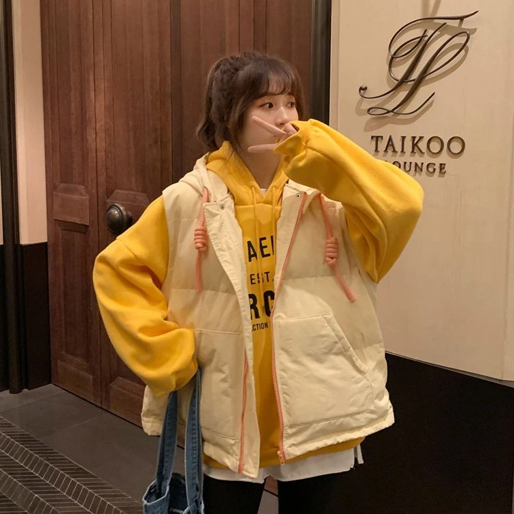 新款保暖可拆卸连帽羽绒衣马甲外套女学生韩版宽松百搭学院风面