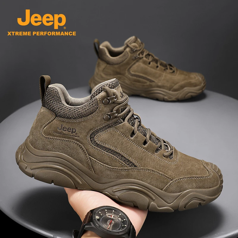 Jeep吉普马丁靴冬季新款2025男士真皮高帮休闲户外运动登山工装靴