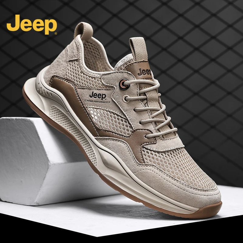 jeep吉普男鞋2024新款夏季运动网眼休闲轻便透气镂空防臭男徒步鞋