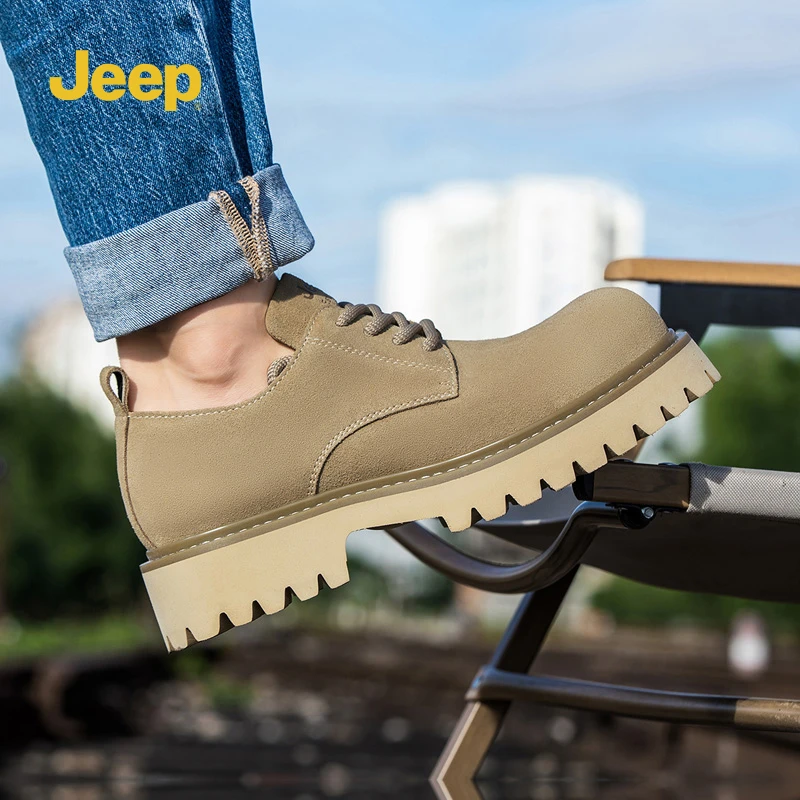 Jeep工装男鞋春季运动复古休闲皮鞋马丁靴户外登山增高百搭潮鞋男