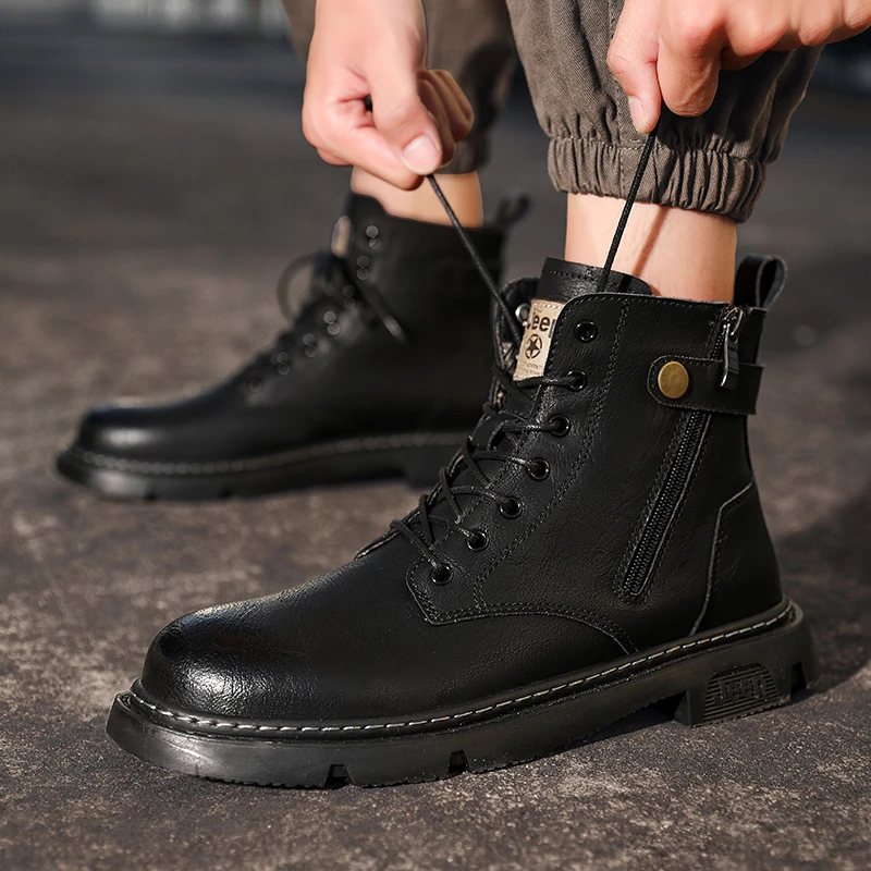 JEEP/吉普男鞋时尚马丁靴潮流百搭英伦工装靴高帮拉链切尔西耐磨