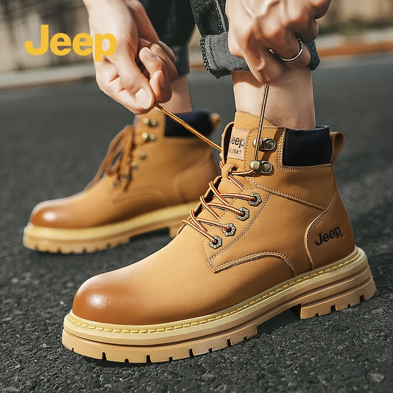 Jeep吉普马丁靴男鞋2025秋冬英伦风百搭男士登山休闲工装大黄靴子