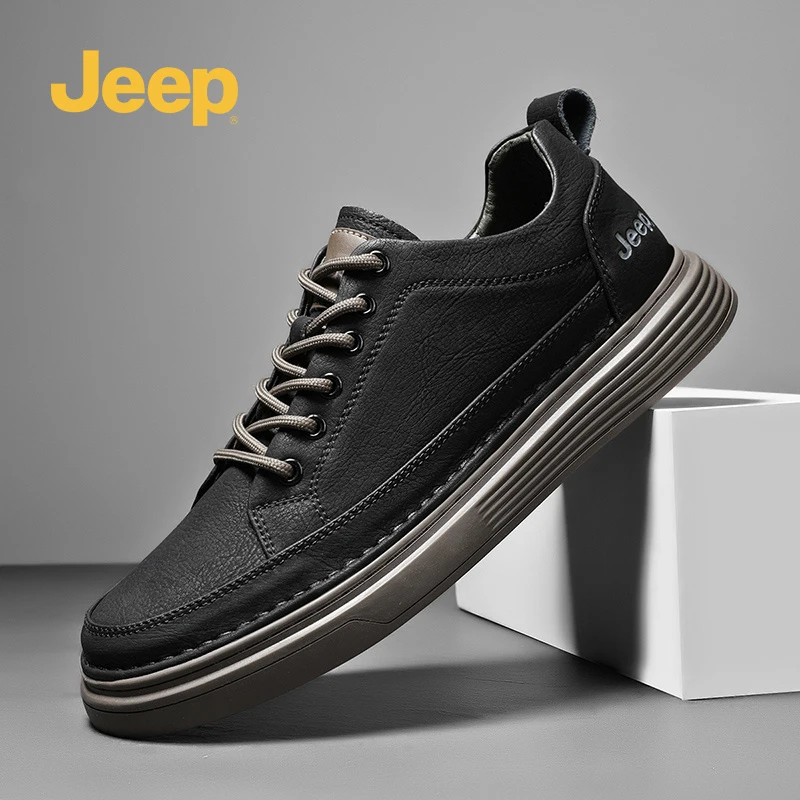 jeep新款冬季男士休闲板鞋正装商务男款真皮皮鞋英伦软底工装潮鞋