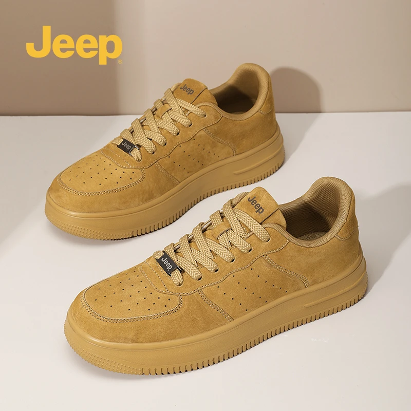 Jeep吉普板鞋男2025新款增高厚底复古男生秋季百搭休闲鞋子男麦色
