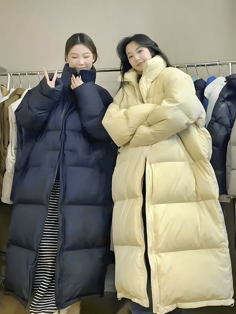 2023新款反季服女中长款过膝韩版宽松纯色加厚无帽冬季外套服