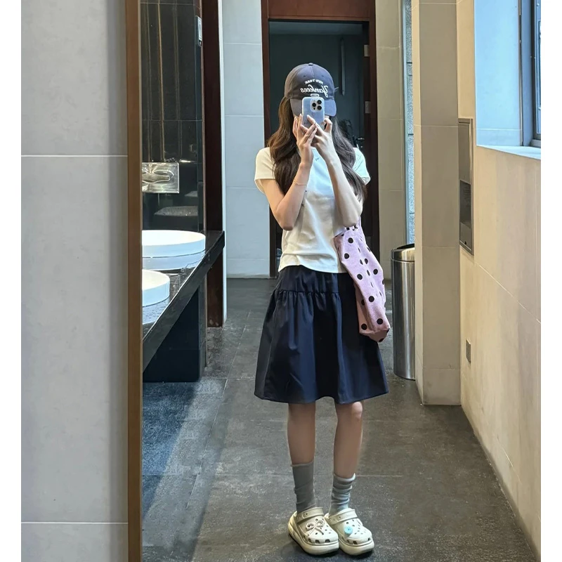 【小玉粉丝专属】学院风藏青色a字半身裙女夏季新款百搭高腰短裙子